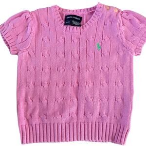 Ralph Lauren Girls Cable-Knit Cotton Short Sleeve Puff Sleeve 2T Sweater Vintage